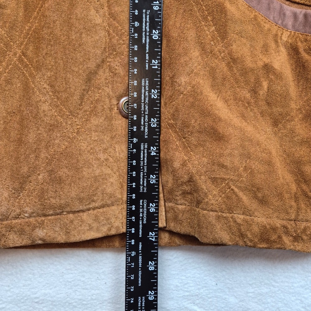 LL Bean Vintage Suede Leather Jacket Cognac Brown Paisley Lining Womens Large - Picture 14 of 16